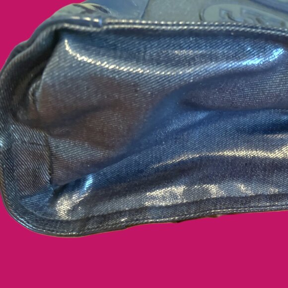 Tory Burch Navy and Denim Shoulder Tote Bag with Floral Interior - Picture 9 of 13